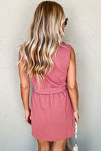 Load image into Gallery viewer, PREORDER Red French Terry Zipped Collar Sleeveless Drawstring Waist Mini Dress