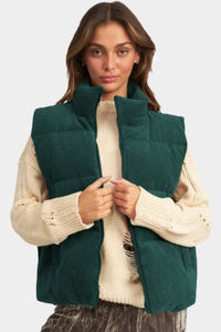 PREORDER Corduroy Stand Neck Zipped Puffer Vest