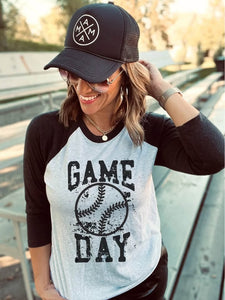 PREORDER “Game Day” Grunge Baseball 3/4 Sleeve Tee