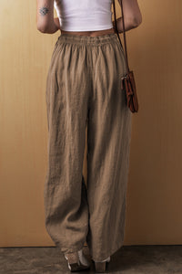 PREORDER Desert Palm Cotton Linen Drawstring Waist Wide Leg Pants