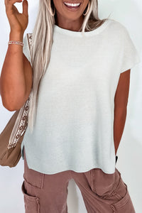Solid Color Sweater Tee with Side Slits