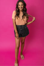 Load image into Gallery viewer, Black Smocked High Waist Mineral Washed Jean Shorts