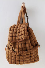 Load image into Gallery viewer, Coffee Solid Flapped Quilted Puffer Backpack