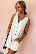 Load image into Gallery viewer, PREORDER Beige Sleeveless V Neck Buttoned Front Chest Pocket Romper