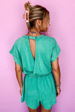 Load image into Gallery viewer, Mineral Wash Drawstring Waist Hollow Out Back Short Sleeve Romper
