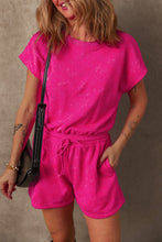 Load image into Gallery viewer, Mineral Wash Drawstring Waist Hollow Out Back Short Sleeve Romper