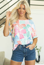 Load image into Gallery viewer, Bowknot Printed Waffle Crewneck Loose Short Sleeve Top