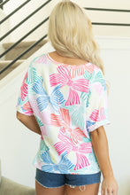 Load image into Gallery viewer, Bowknot Printed Waffle Crewneck Loose Short Sleeve Top