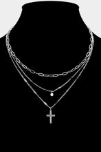 Load image into Gallery viewer, PREORDER Round Stone Brass Metal Cross Layered Necklace